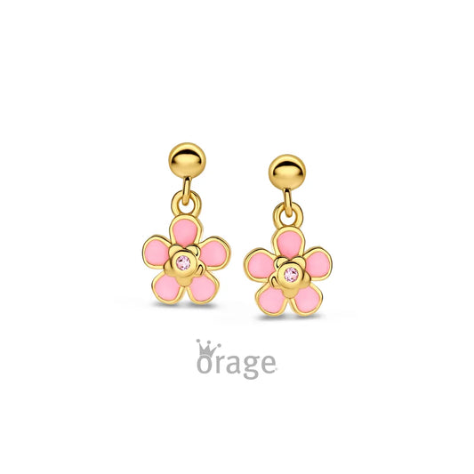 Orage kids oorbellen geelgoud vergulde bloem oorslinger O/2990/A