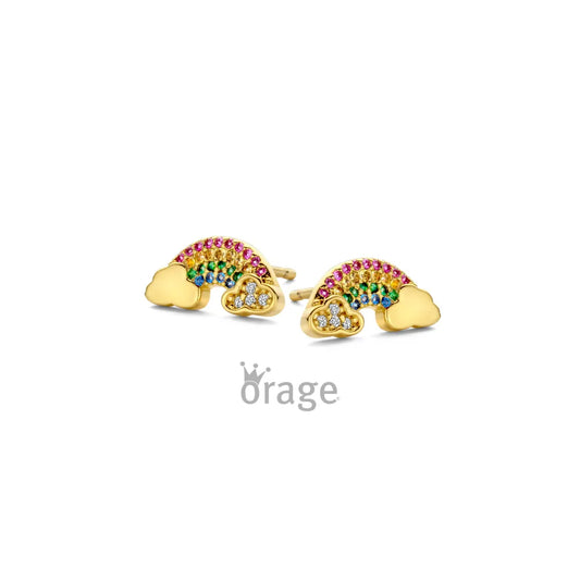Orage kids oorbellen geelgoud vergulde regenboog O/6590