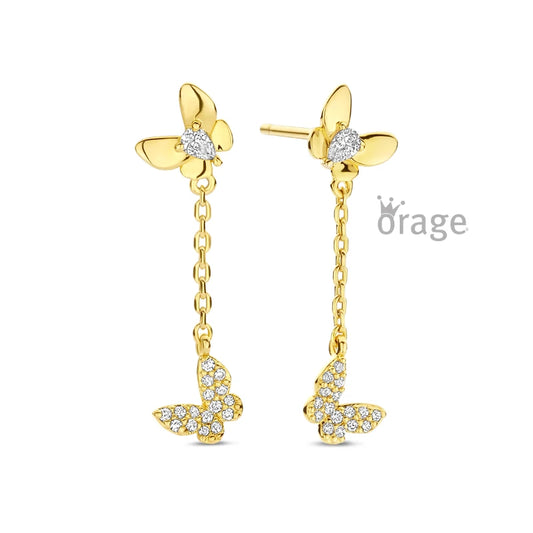 Orage kids oorbellen geelgoud vergulde vlinder oorslingers O/6575