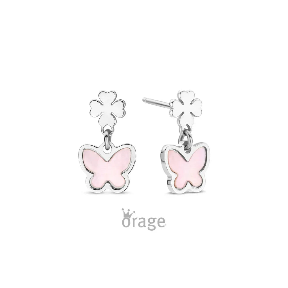 Orage kids oorbellen klavertje roze vlinder O/3993/A