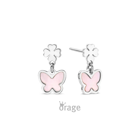 Orage kids oorbellen klavertje roze vlinder O/3993/A