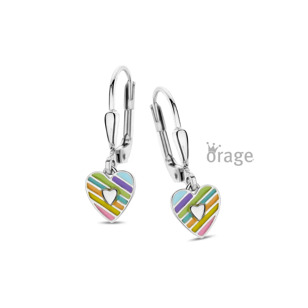 Orage kids oorbellen regenboog hartjes oorslingers O/2980/A
