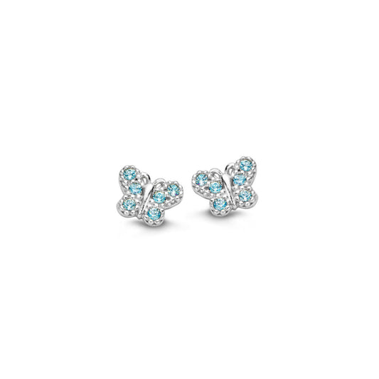 Naiomy Princess blauwe vlinder Oorbellen zilver PA020