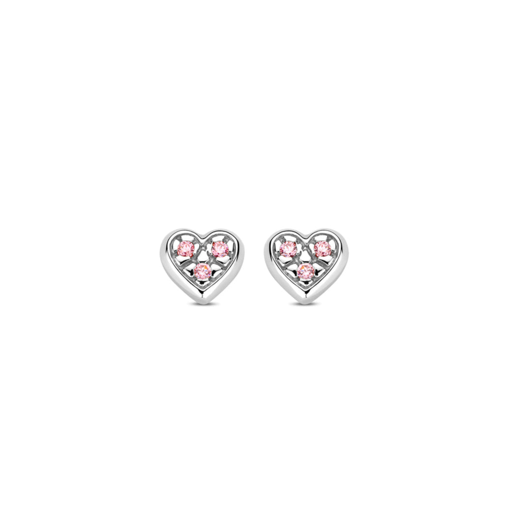 Naiomy Princess roze hartje Oorbellen zilver PA061