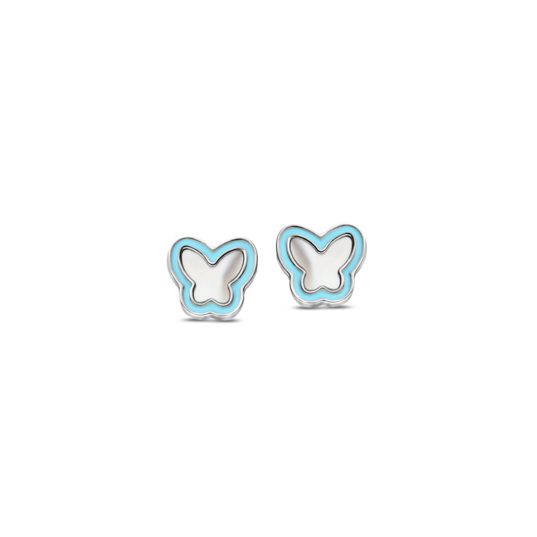Naiomy Princess blauwe vlinder Oorbellen zilver PB086