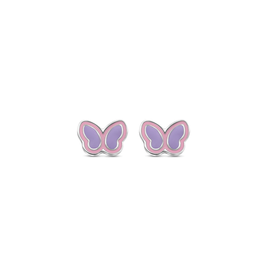 Naiomy Princess Paars en roze vlinder Oorbellen zilver PB091