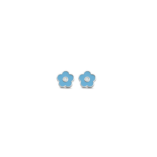 Naiomy Princess blauwe bloem Oorbellen zilver PB097