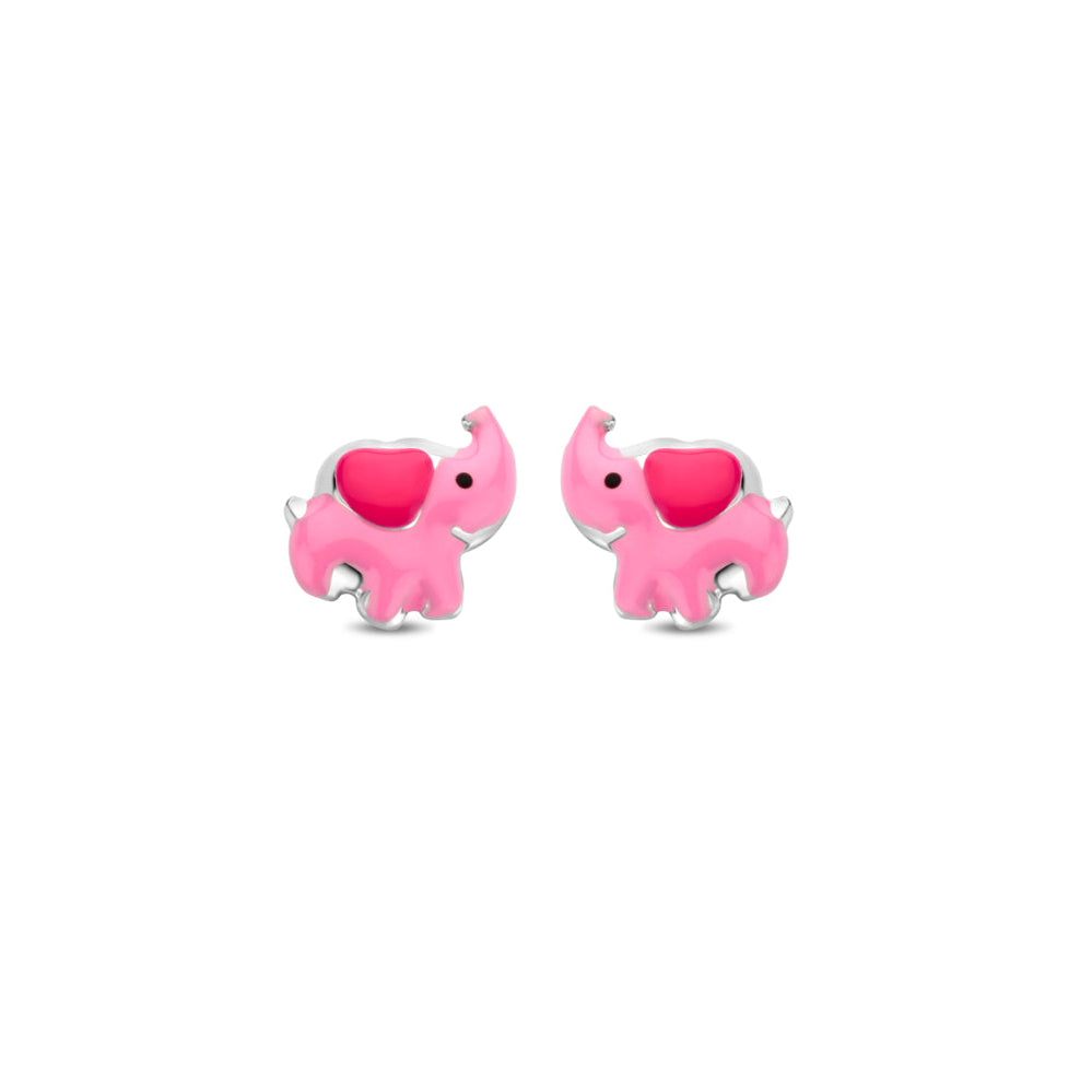 Naiomy Princess zilveren kinderoorbellen roze olifantjes PB107
