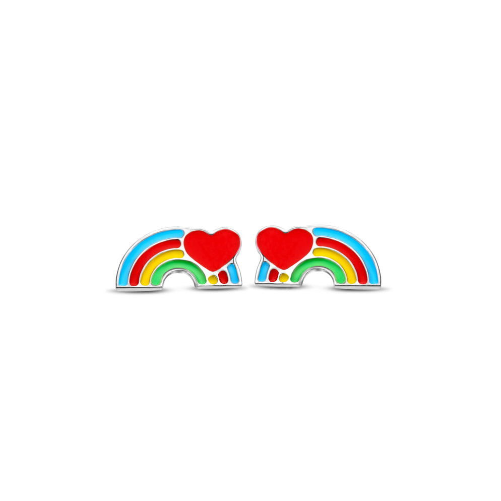 Naiomy Princess zilveren kinderoorbellen regenboog met hartje PB110