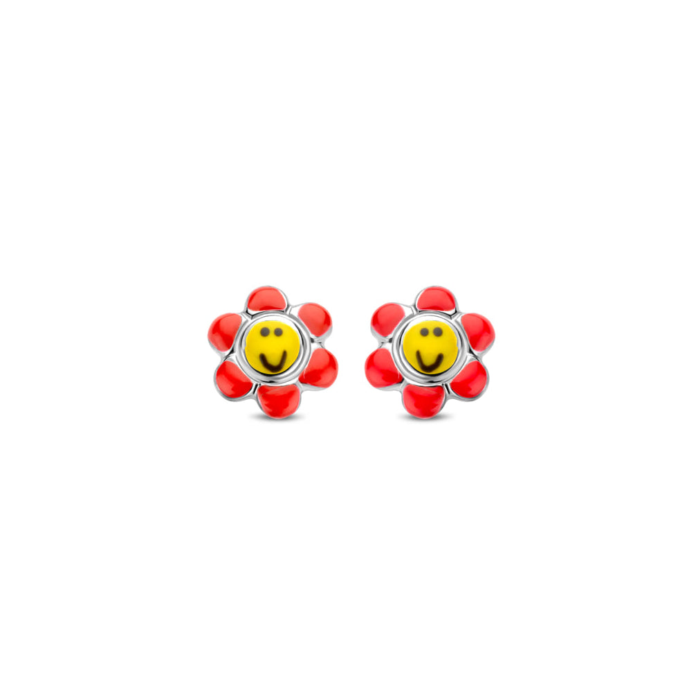 Naiomy Princess zilveren kinderoorbellen rood gele bloem PB112