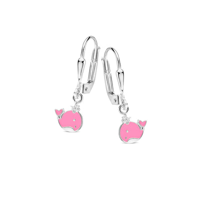 Naiomy Princess roze Walvis kinderhangoorbellen zilver PD106