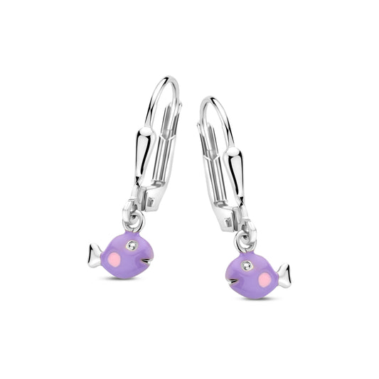 Naiomy Princess zilveren kinderhangoorbellen paars visje PD111