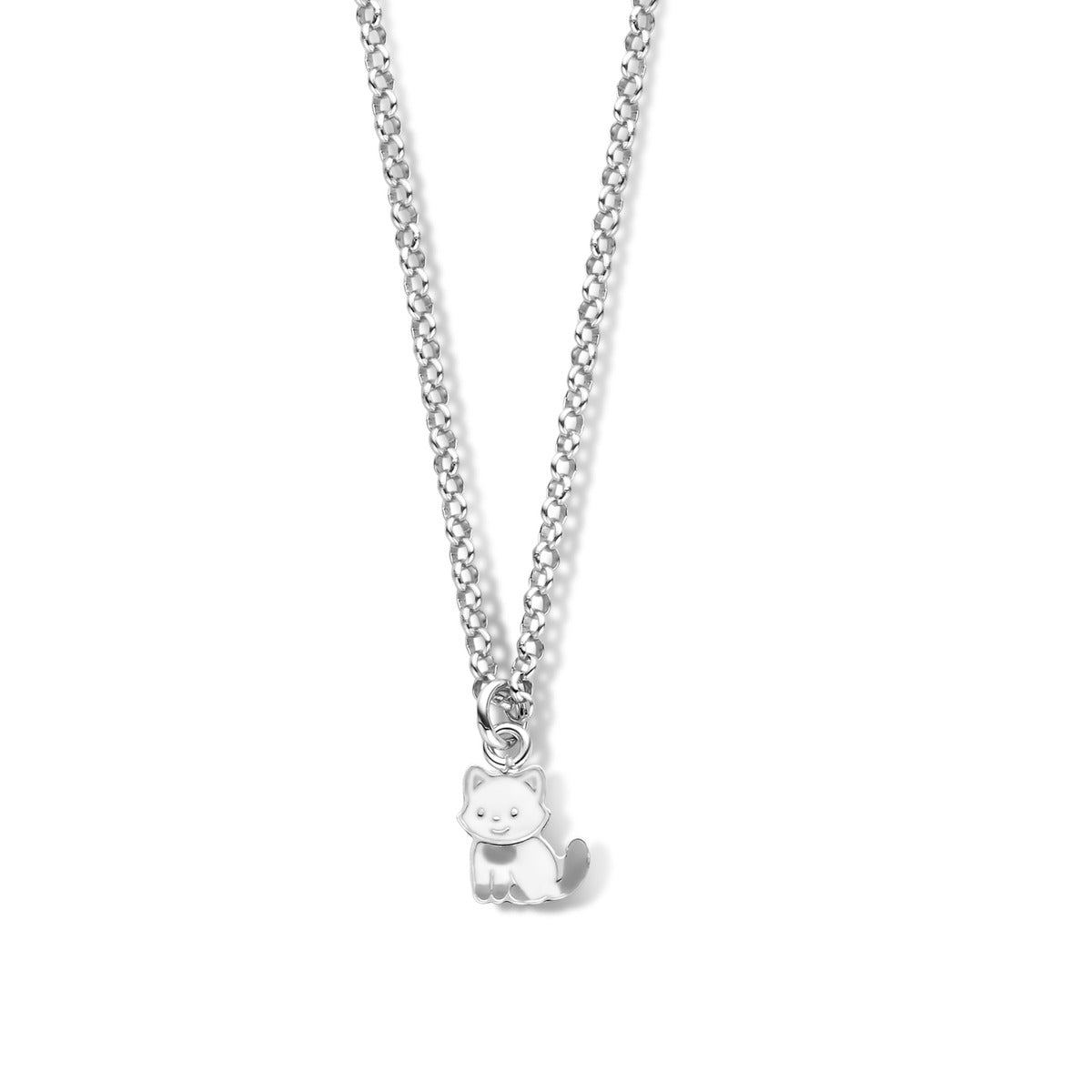 Naiomy Princess zilveren kinderketting wit katje PI121