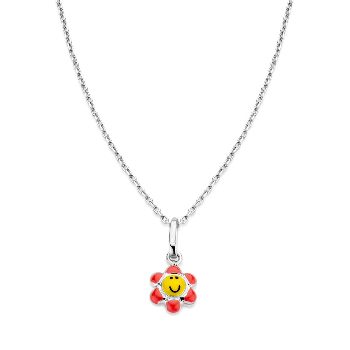 Naiomy Princess zilveren kinderketting geel/rode bloem PI144