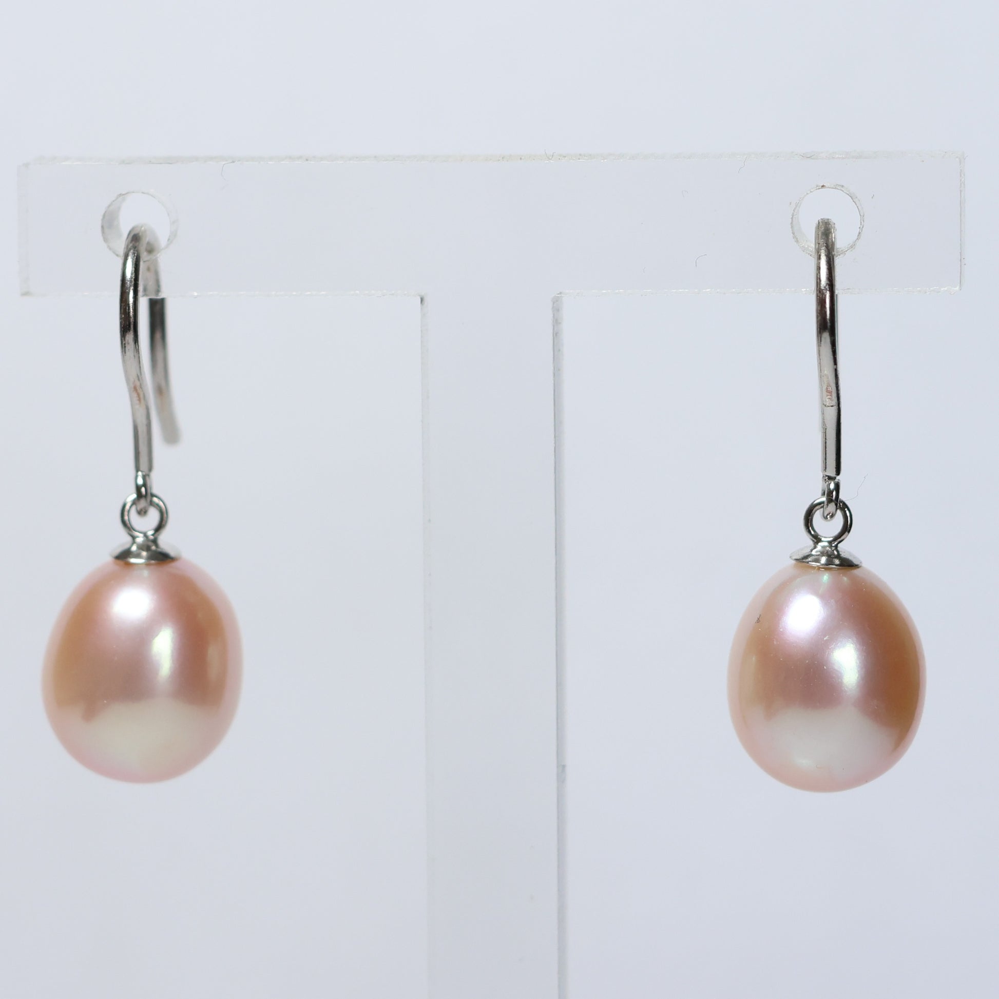Parel hangoorbellen zilver roze biwa parel 10mm