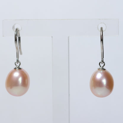 Parel hangoorbellen zilver roze biwa parel 10mm