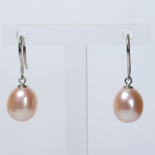 Parel hangoorbellen zilver roze biwa parel 10mm