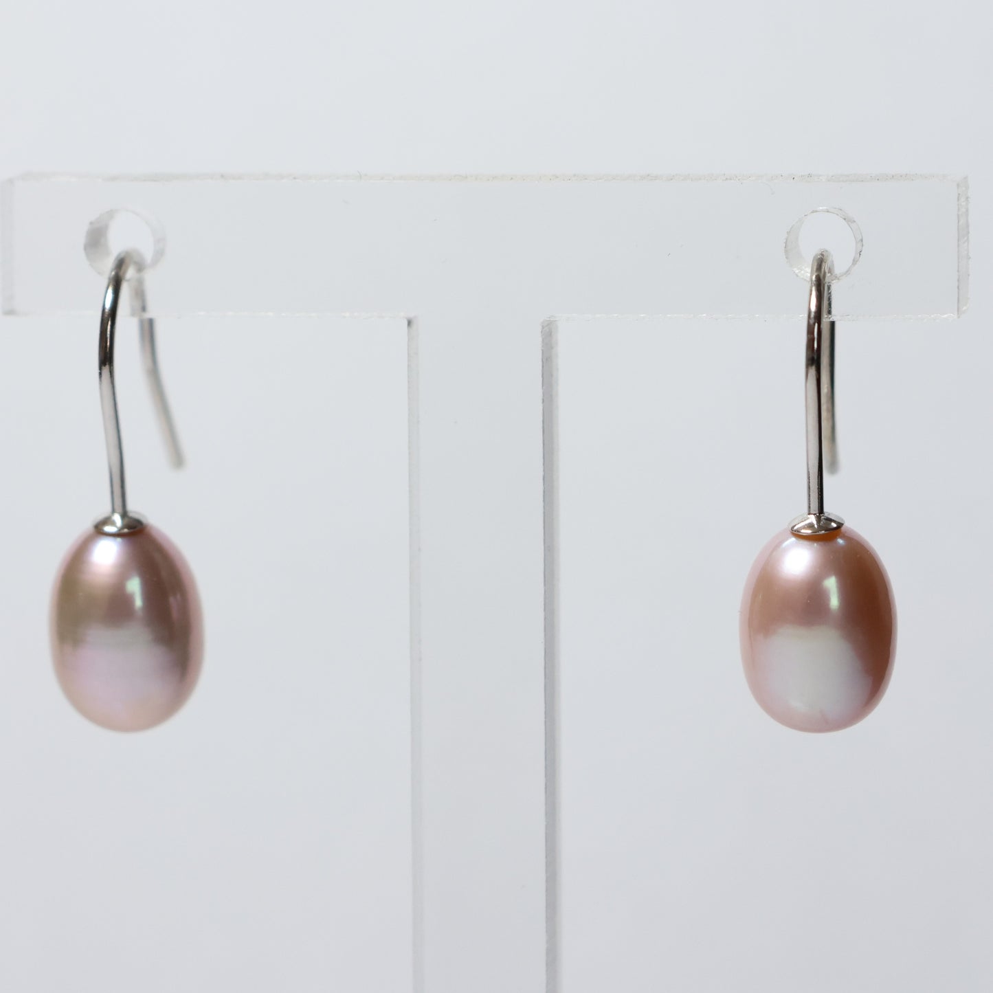 Parel hangoorbellen zilver roze biwa parel 7mm