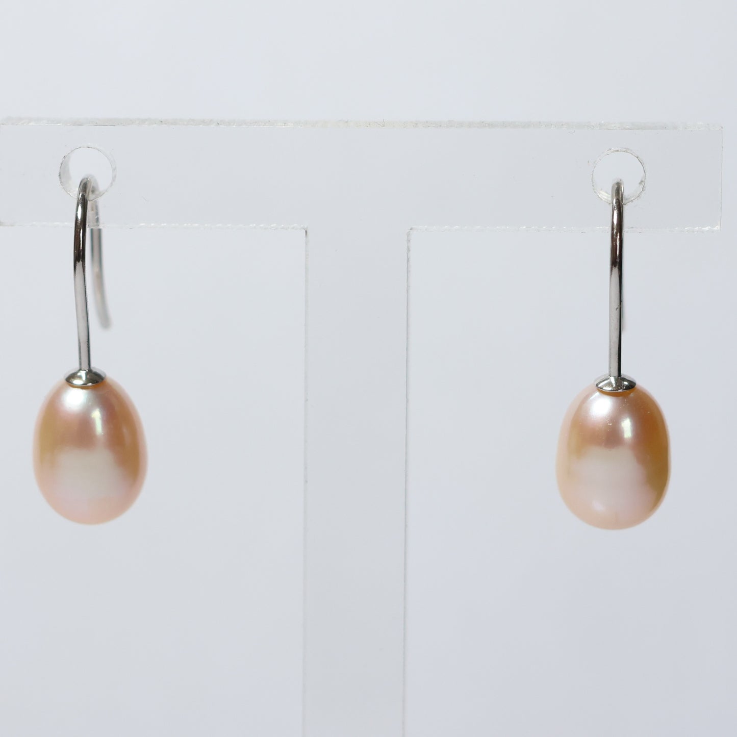 Parel hangoorbellen zilver roze biwa parel 7mm