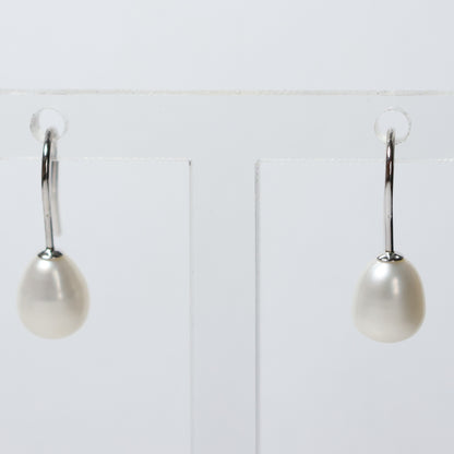 Parel hangoorbellen zilver witte biwa parel 7mm