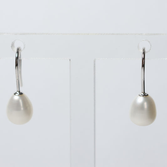 Parel hangoorbellen zilver witte biwa parel 7mm