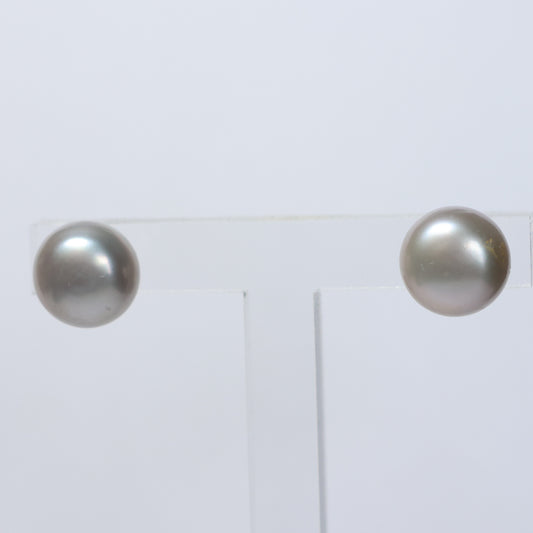Parel oorbellen grijze biwa parel 10mm