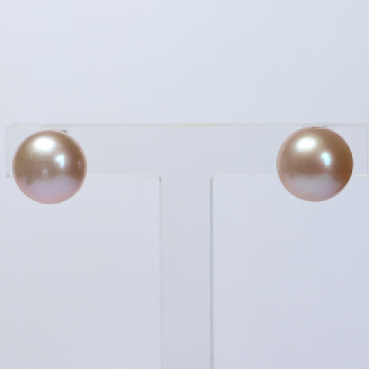 Parel oorbellen zilver roze biwa parel 8mm