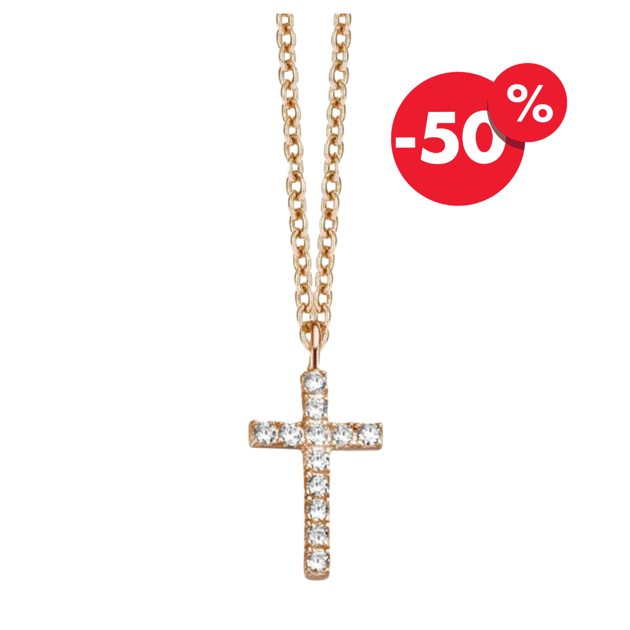 Rosé zilveren ketting Kruis hanger B4A05 Naiomy