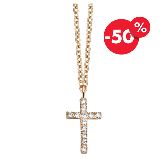 Rosé zilveren ketting Kruis hanger B4A05 Naiomy
