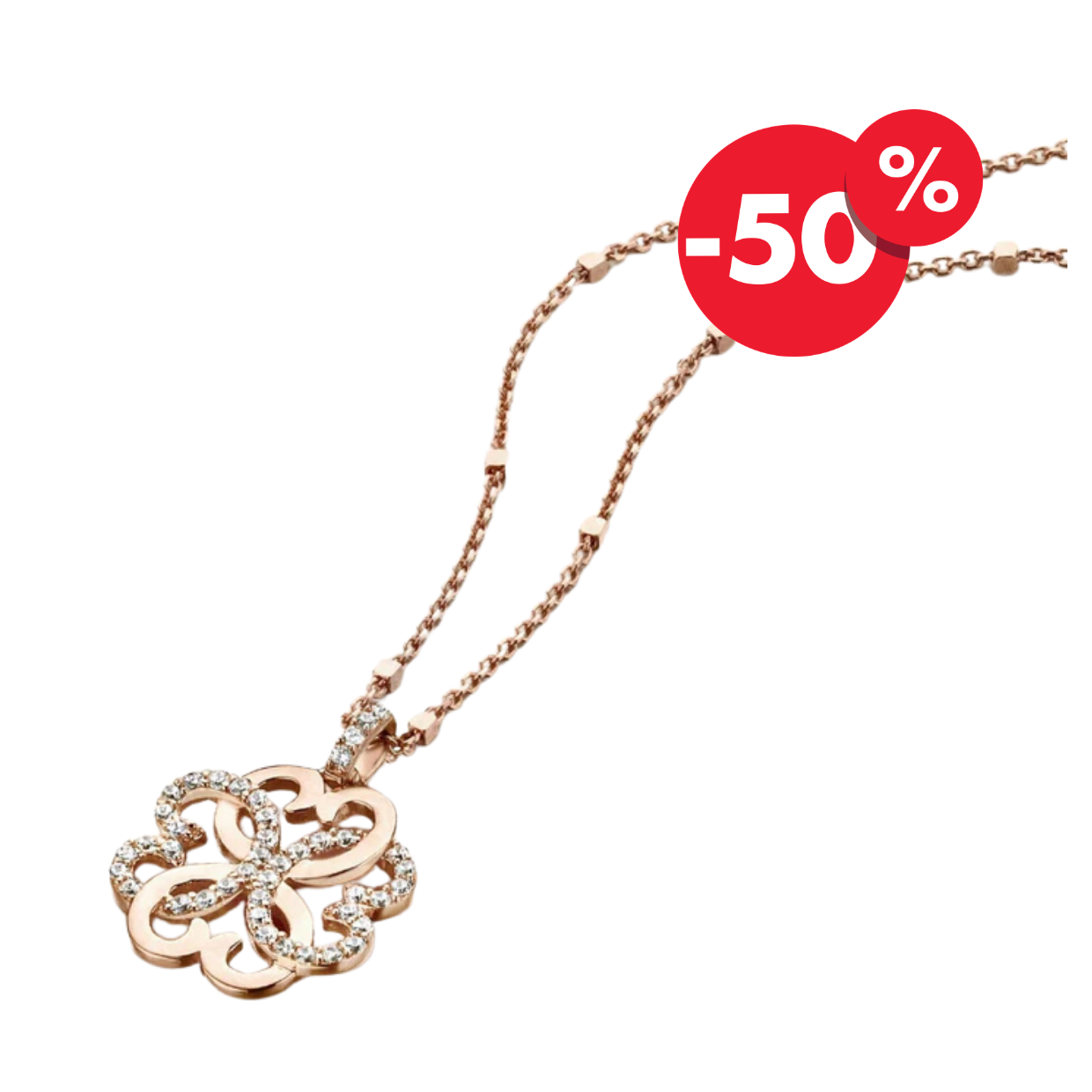 Rosé zilveren ketting dames Bloem hanger B4C06 Naiomy