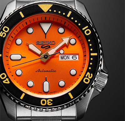 Seiko heren horloge automaat 5reeks SRPD59K1 met oranje wijzerplaat