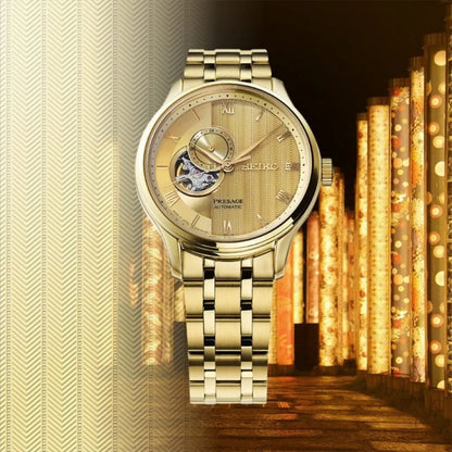 Seiko Presage horloge SSA468J1 automatic heren skeleton heart goud
