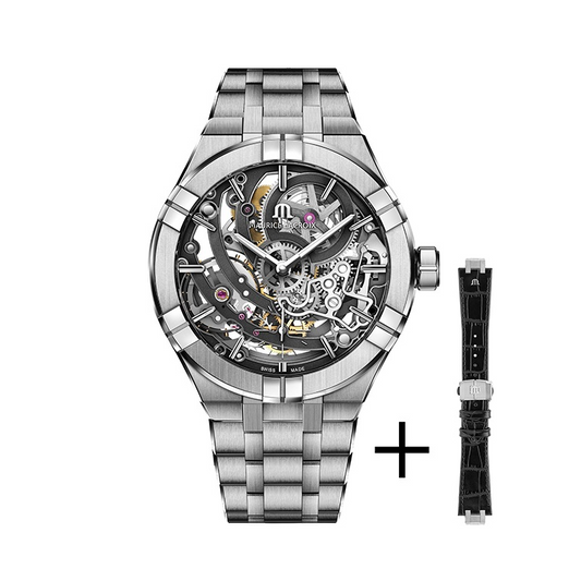 Maurice Lacroix AIKON MASTER Automatic skeleton Manufacture AI6028-SS002-030-2 stalen band en leren band af te wisselen door het easy change system