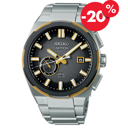 Seiko Astron SSJ026J1 titanium herenhorloge GPS solar gold/black dial met 20% korting