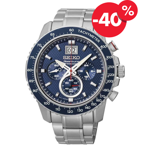 Seiko herenhorloge Sportura SPC135P1 chrono blue dial met 40% korting