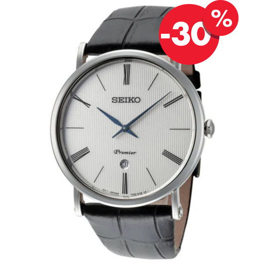 Seiko horloge SKP395P1 Premier quartz wit met 30% korting
