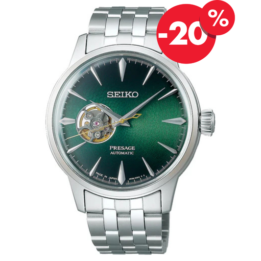 Seiko horloge SSA441J1 Presage automatic heren open heart green dial met 20% korting