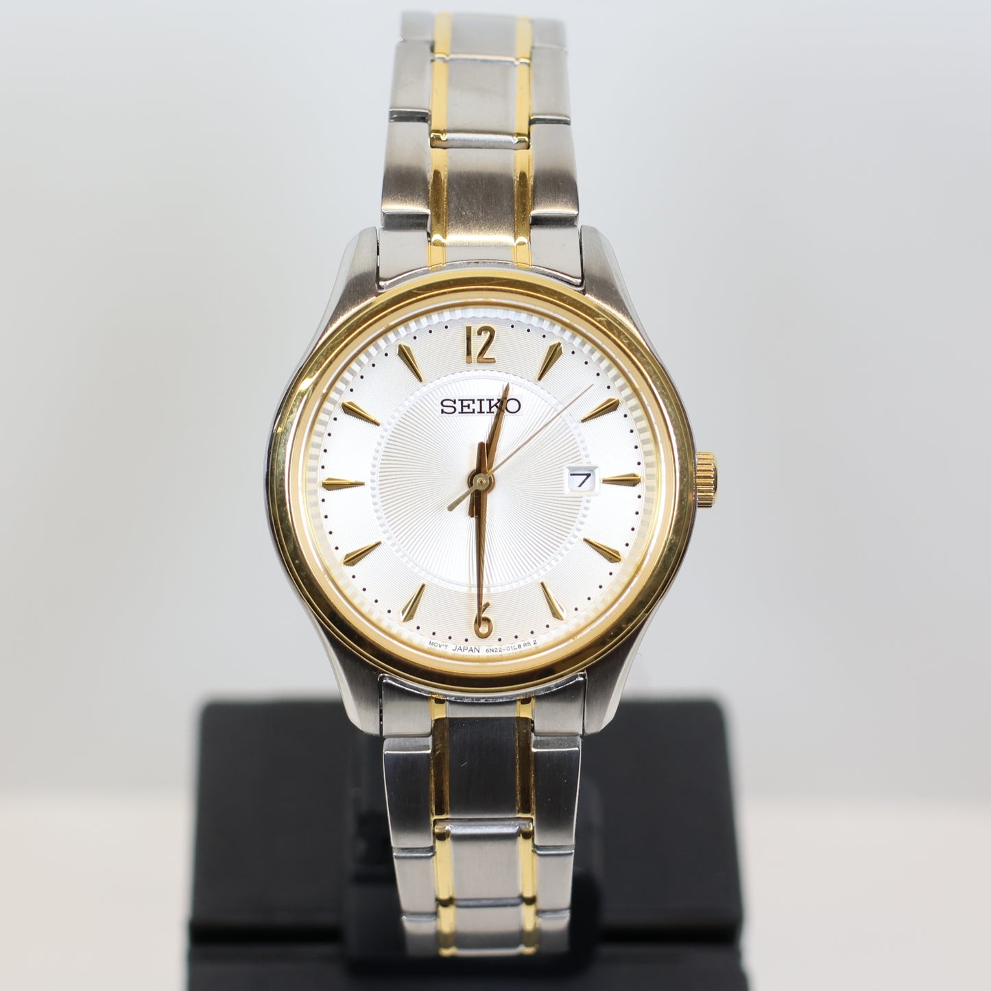 Seiko horloge dames SUR474P1 quartz date bicolor white dial