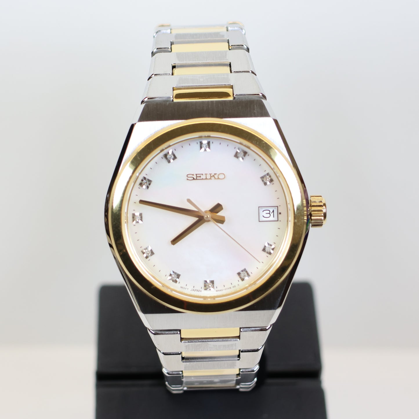 Seiko horloge dames SUR604P1 bicolor white dial diamond