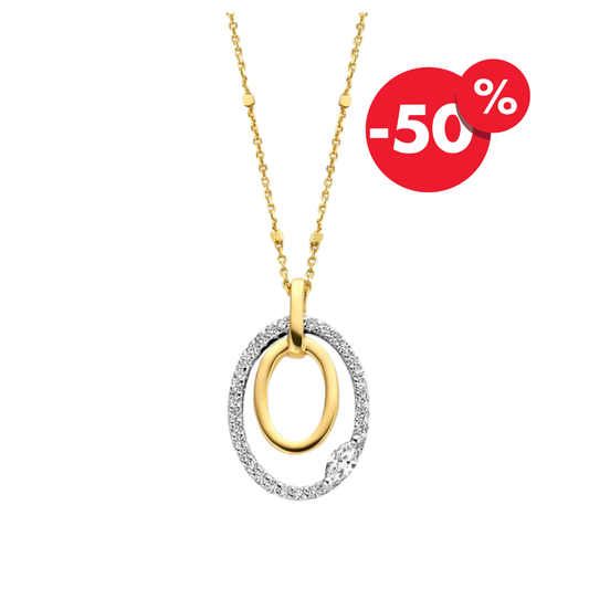 Vergulde zilveren ketting dames dubbel ovalen hanger B1K06