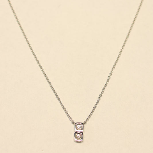 Witgouden ketting dubbele kubus briljant hanger 059261A