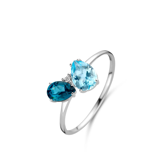 Witgouden ring briljant en topaas trilogie 063013TA