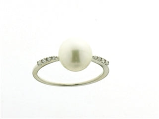 Witgouden ring briljant solitair parel 18 karaat 052529PA