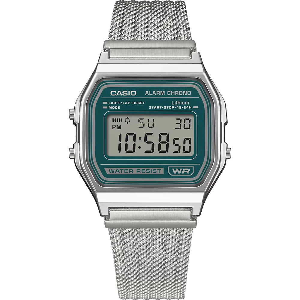 Casio horloge A158WEM-3EF zilver vintage milanese band groen