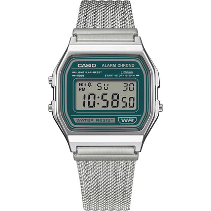 Casio horloge A158WEM-3EF zilver vintage milanese band groen