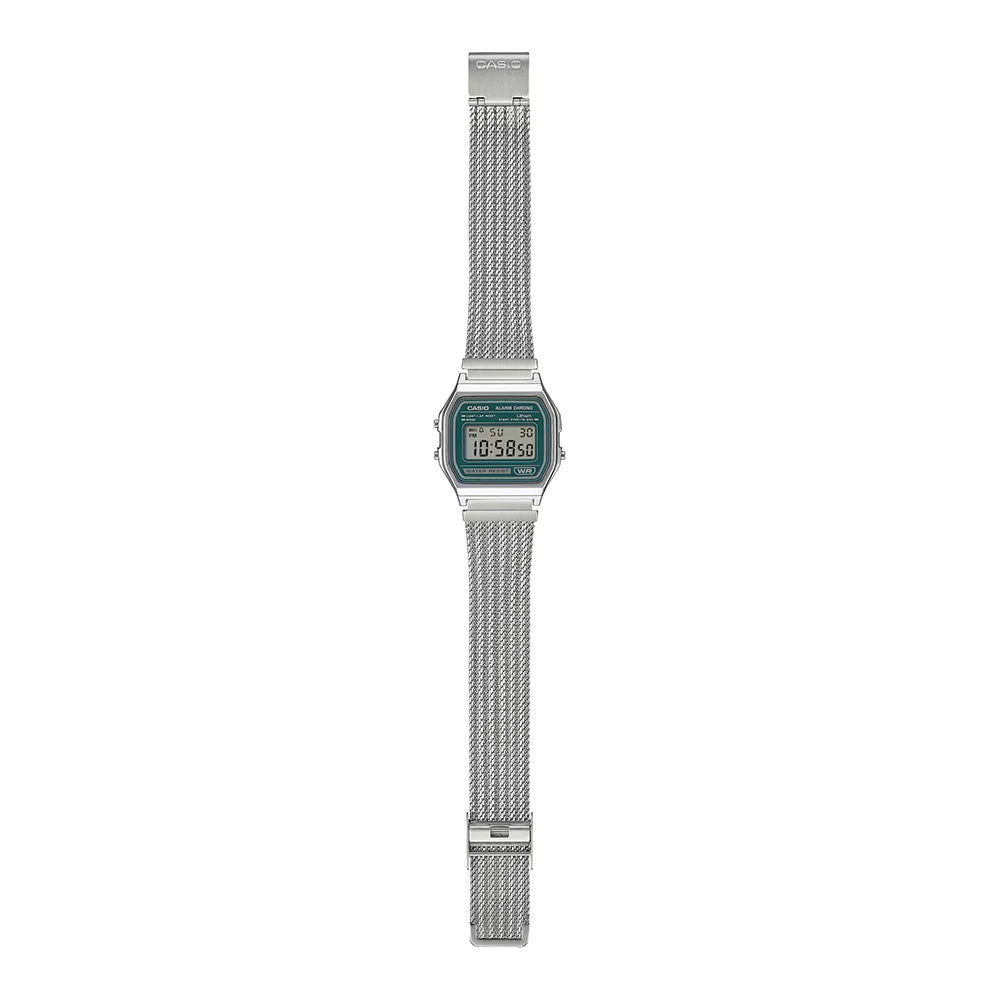 Casio horloge A158WEM-3EF zilver vintage milanese band groen