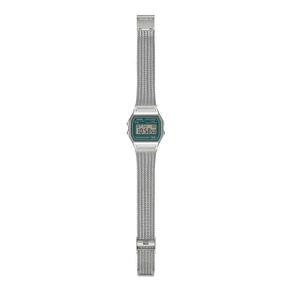 Casio horloge A158WEM-3EF zilver vintage milanese band groen