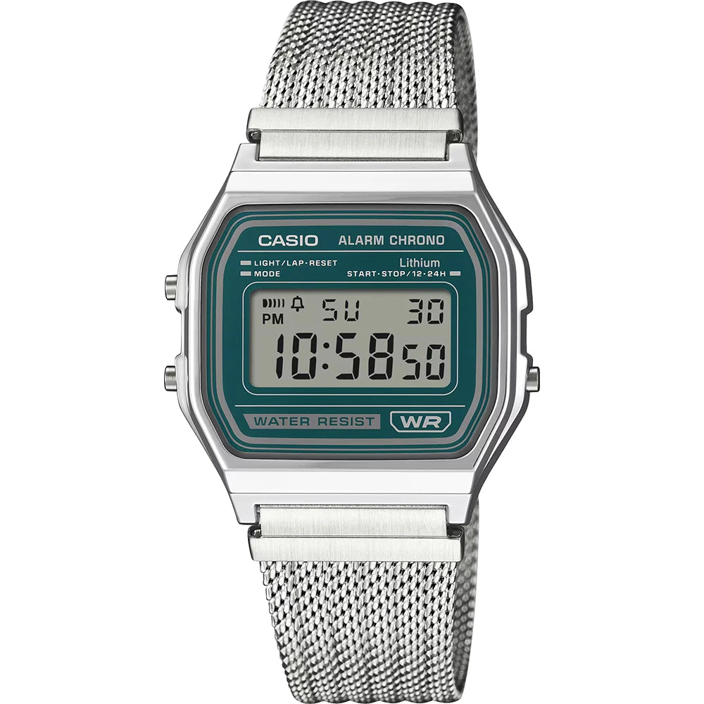 Casio horloge A158WEM-3EF zilver vintage milanese band groen