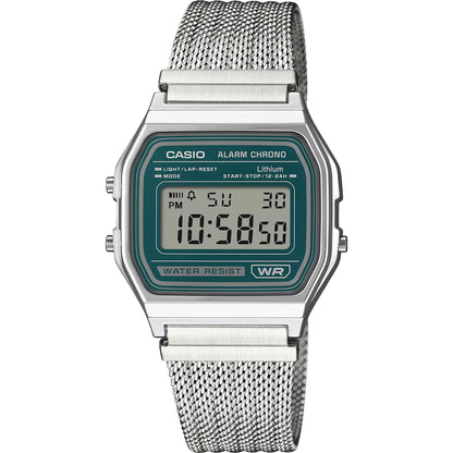Casio horloge A158WEM-3EF zilver vintage milanese band groen