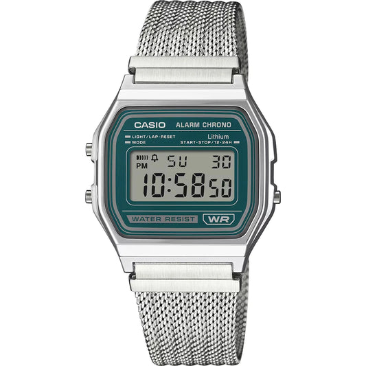 Casio horloge A158WEM-3EF zilver vintage milanese band groen